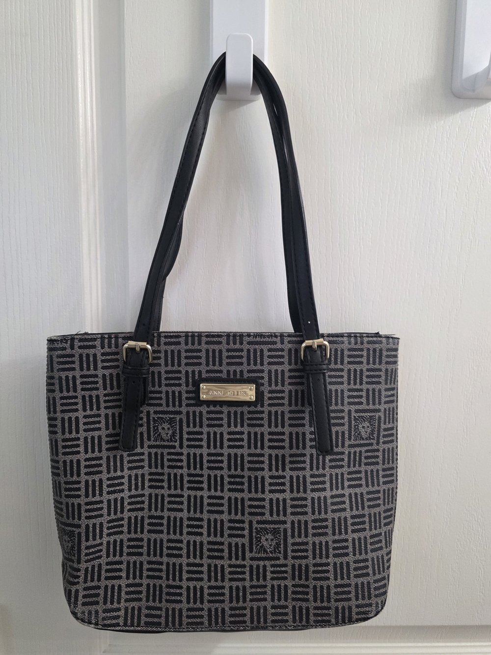 Anne Klein Black and Gray Patterned Satchel